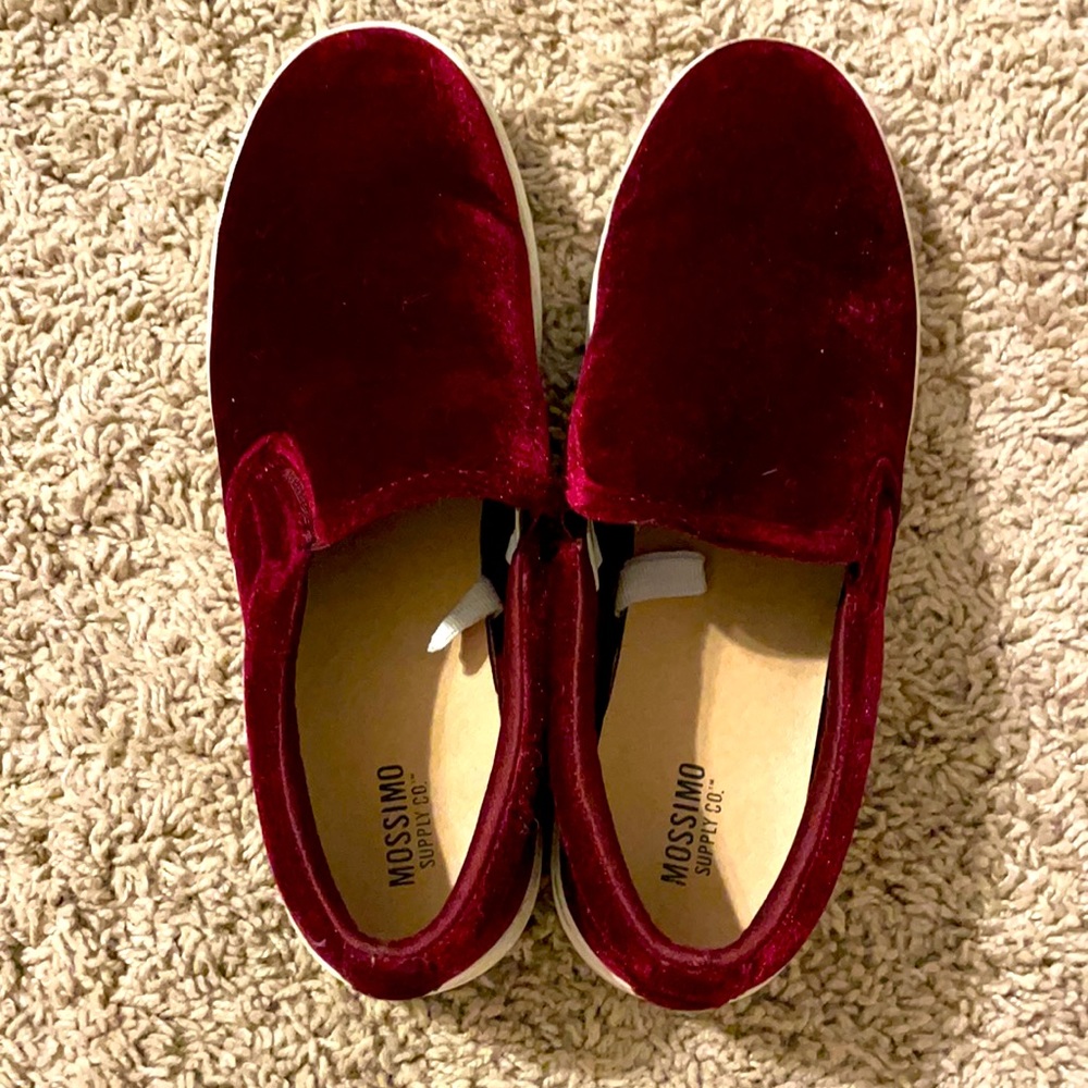 Size 6 red velvet slip on shoes